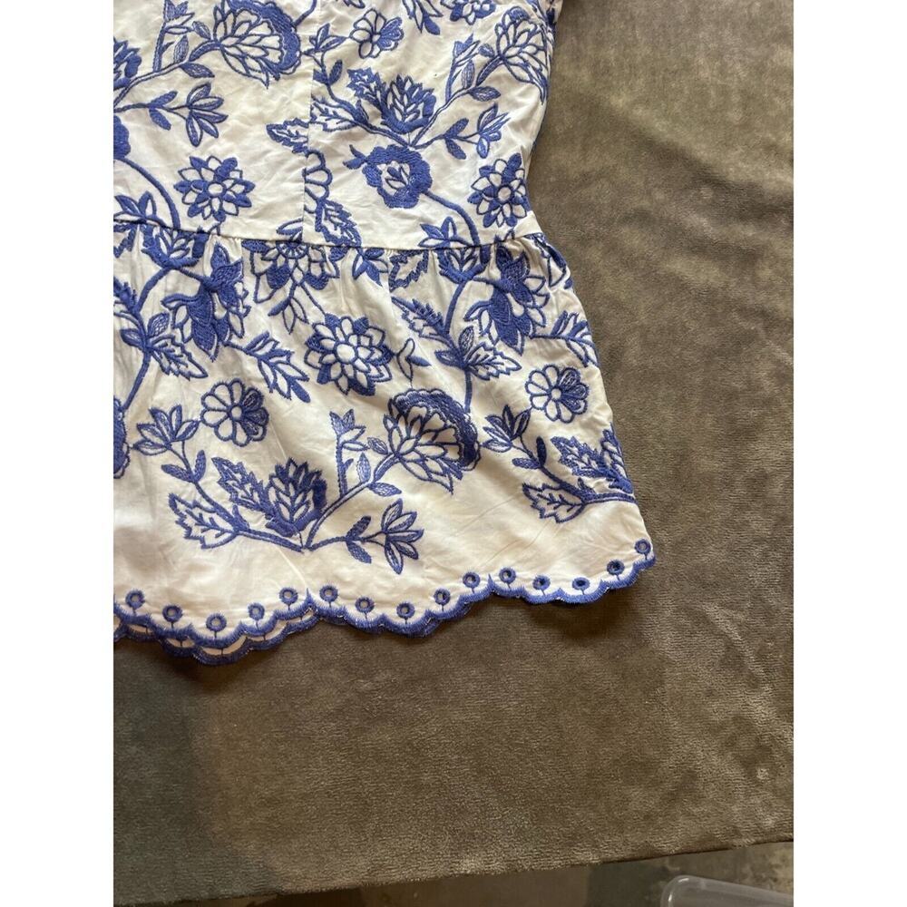 Talbots Peplum Cap Sleeve Blouse in Blue and White - Picture 2 of 7